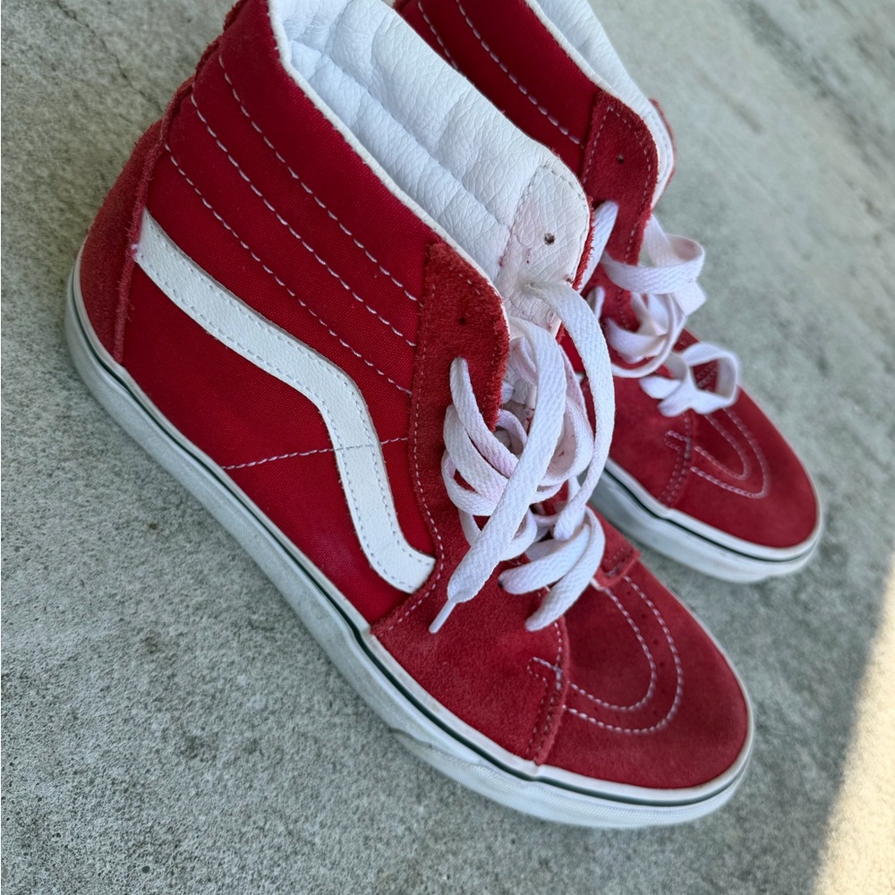 Vans Kids Red High-Top Sneakers with White Stripe